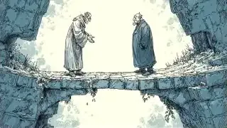 Illustration showing Janus, the Roman god of transitions, looking simultaneously to the past and the future.