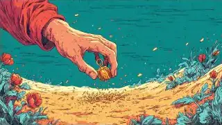 Illustration of a hand planting seeds, representing the initial act of setting resolutions.