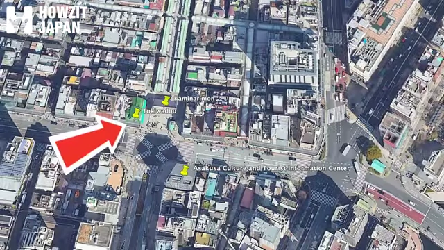 Map showing location of Tokiwadou, Kaminarimon, and the Tourist Information Center