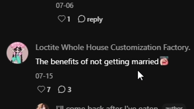 A comment highlighting 'The benefits of not getting married' as part of the rejection of traditional pressures.