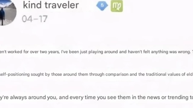 An excerpt from 'kind traveler's' post, stating he feels no guilt for not having a stable job for two years.