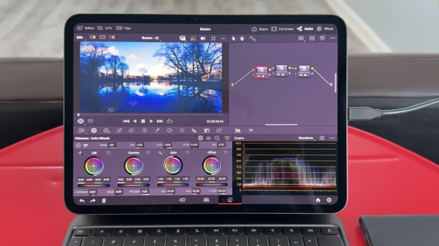 The DaVinci Resolve video editing software interface displayed on the 11-inch M4 iPad Pro.