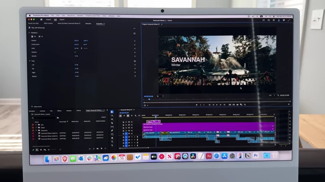 Adobe Premiere Pro running on a laptop, showing a video editing project.
