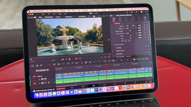 DaVinci Resolve running on the iPad Pro, acting as a monitor for the Mac Mini via Sidecar.