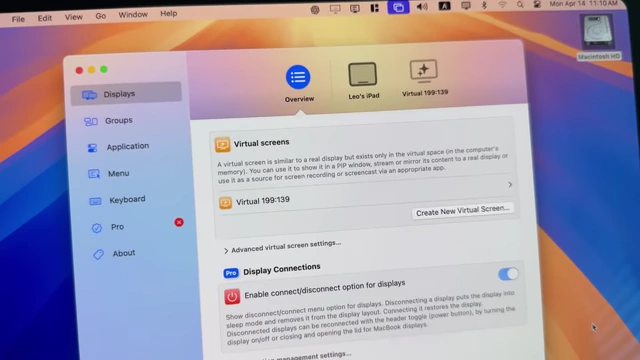 A screenshot of display settings showing options for "Virtual screens" and "Enable connect/disconnect option for displays" to manage headless Sidecar connections.