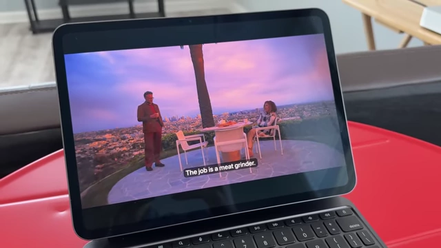 The iPad Pro displaying a video, showcasing its vibrant tandem OLED display.