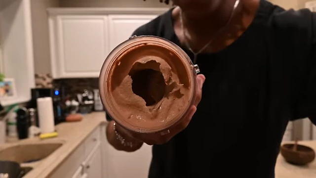 Close-up of the thick protein ice cream consistency in the blender