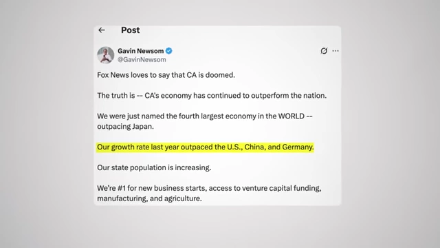Governor Newsom's tweet highlighting California's economic outperformance