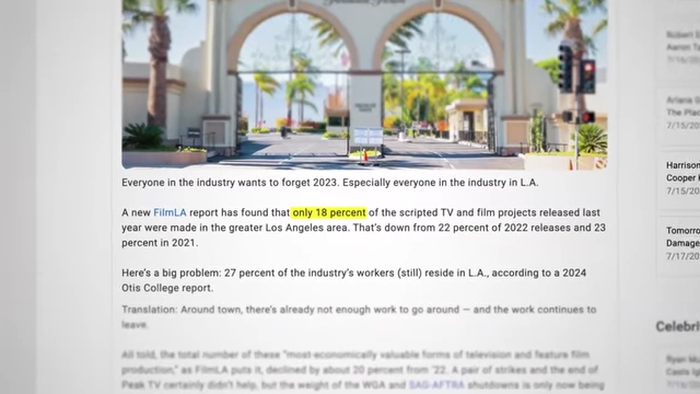 Article highlighting the decline in major film productions in the Los Angeles area