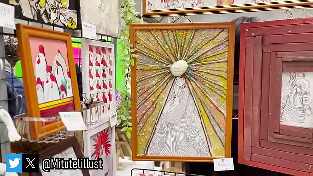 A booth dedicated entirely to chicken-themed artwork, showcasing various styles.
