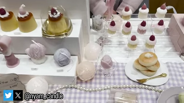 Candles artfully shaped like puddings, cupcakes, and other sweet treats.