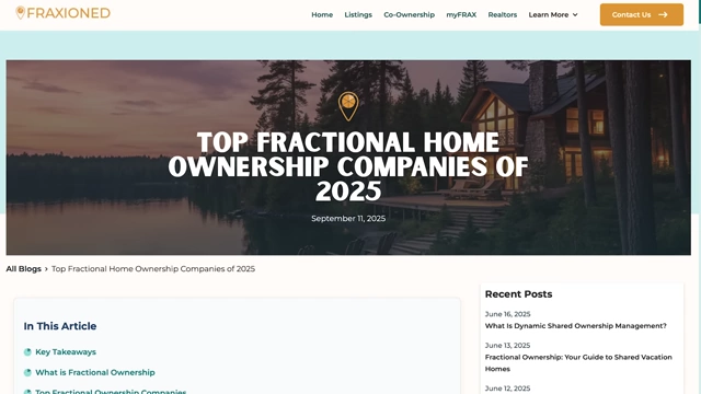 Website for Fraxioned, a company focused on fractional home ownership