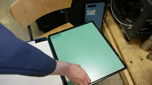 A phosphor screen, cut from an old X-ray intensifier cassette, used to convert X-rays into visible light for detection