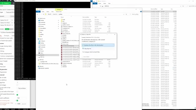 File explorer showing CSV data files and the command prompt where the reconstruction algorithm is run