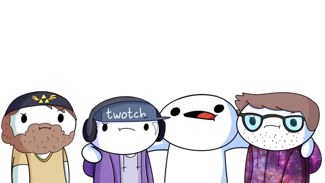A group illustration of TheOdd1sOut with his admired 'Mario Maker Boys': CarlSagan42, Ryukahr, and GrandPOOBear