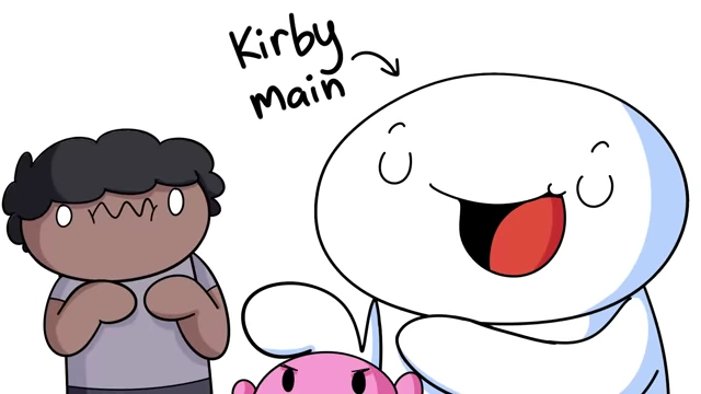 James (as Kirby) celebrates a victory in Super Smash Bros. against a younger fan at Comic-Con