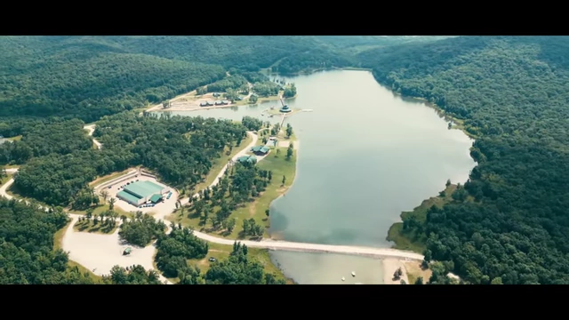 An aerial view shows the layout of Eagle Sky Christian Challenge Camp, the setting for McSwee's spiritual turning point.