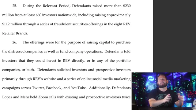 The SEC complaint stating defendants raised over $230 million, with $112 million coming from fraudulent securities offerings.
