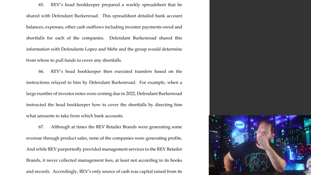 The SEC document describing how REV's bookkeeper was instructed by Maya Burkenroad to transfer funds between bank accounts to cover shortfalls.