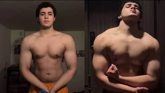 Progressive muscle gain from a less developed physique to a significantly more muscular one