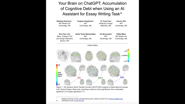 Title slide of the study: "Your Brain on ChatGPT: Accumulation of Cognitive Debt when Using an AI Assistant for Essay Writing Task"