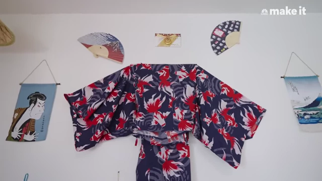 Lexi's yukata and decorative fans used as traditional Japanese decor.