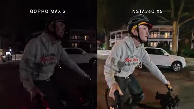 Low light footage comparison between GoPro Max 2 (left) and Insta360 X5 (right)