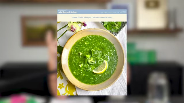 The 'Green Garlic Ginger Chicken and Rice Soup' recipe from Wishbone Kitchen, a meal Mel prepped for better nutrition