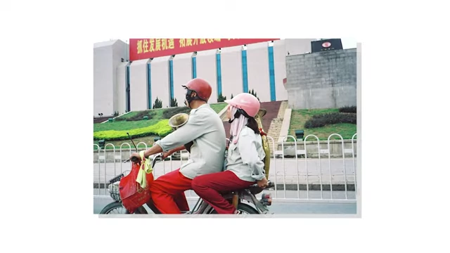 An early photograph by Ivan Zhao showing two people on a moped in China, illustrating his photography experience.