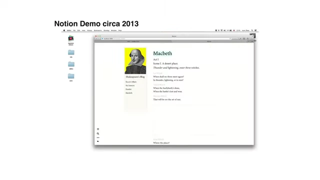 An early Notion demo from around 2013, showcasing a minimalist page with text, representing its artistic early days.