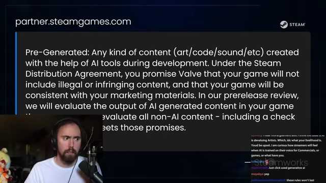 Steam 对“预生成内容”的 AI 披露规则。