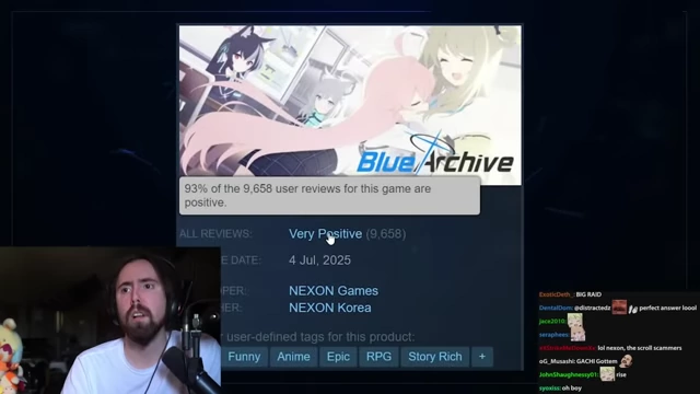 《蔚蓝档案》在 Steam 上的“好评如潮”显示。