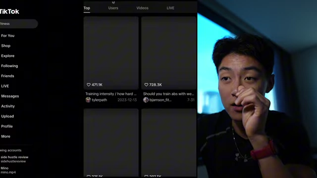 TikTok search results for "fitness" showing various viral videos with high like counts