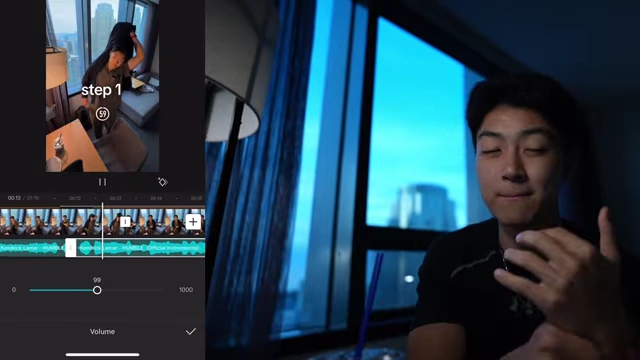CapCut's volume slider for background music, set at 20% to avoid competing with speech