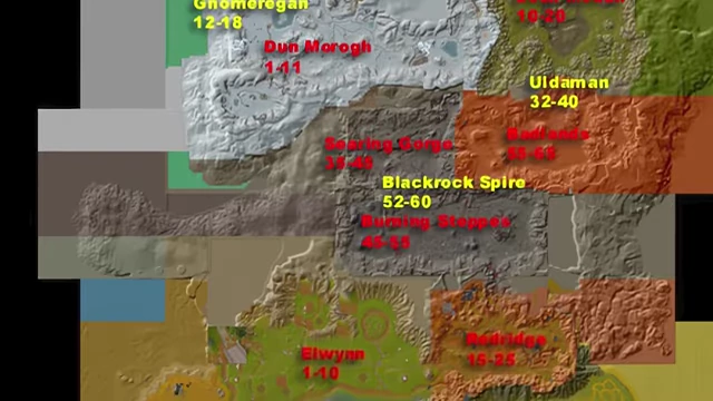 An early World of Warcraft map depicting various zones with their recommended level ranges.