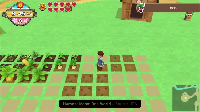 Gameplay from Harvest Moon: One World, showing a character tending crops.