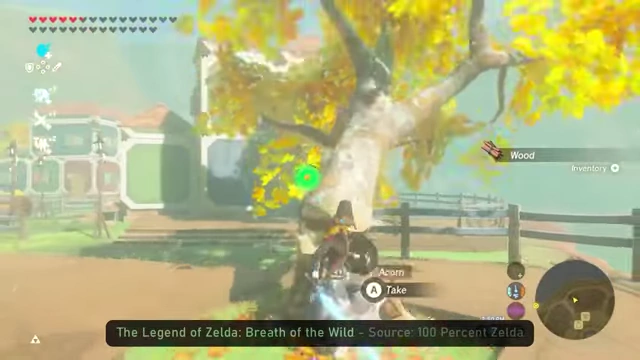 Link chopping down a tree, demonstrating environmental interaction in The Legend of Zelda: Breath of the Wild.