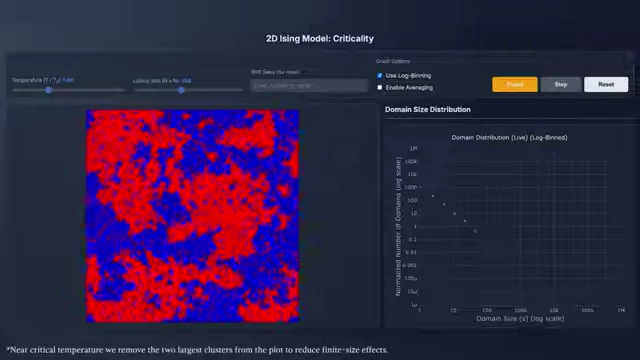 2D Ising model simulation at its critical temperature, displaying fractal-like patterns of magnetic domains