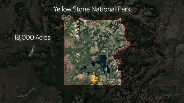 Map comparing the area burned by Yellowstone fires to the size of Manhattan