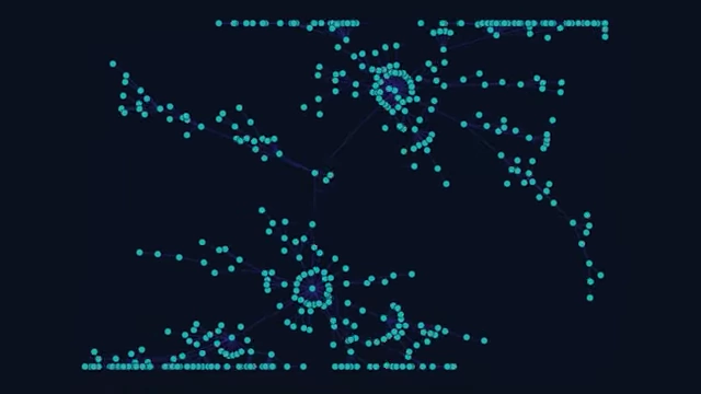 Larger network generated by preferential attachment, illustrating how a few central nodes attract the majority of links, forming a power law