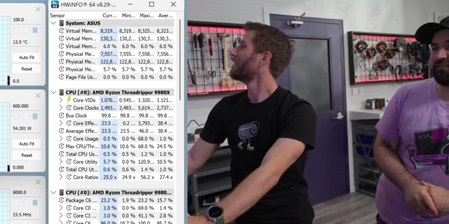 HWiNFO64 monitoring showing CPU Core Clocks, Temperature, and Power Consumption under ice bucket cooling with low temps