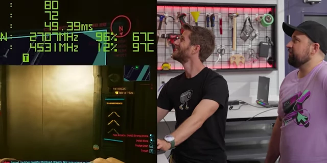 Cyberpunk 2077 in-game overlay showing 13% CPU usage and 95% GPU usage