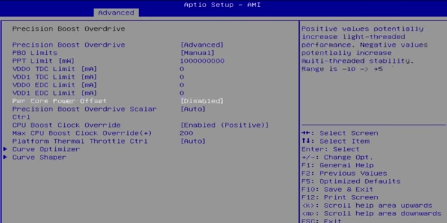 BIOS settings for Precision Boost Overdrive (PBO) with high PPT limit and CPU boost clock override