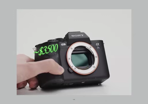 Sony A7S III camera body marked with its approximate used market price of $2500.
