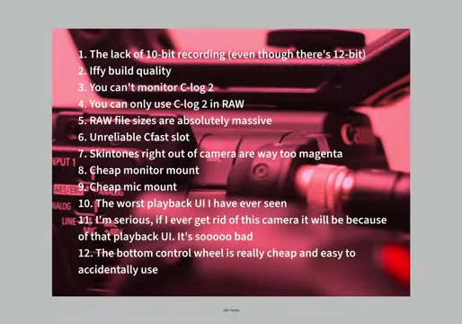 List of the Canon C200's perceived downsides and quirks.