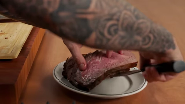A plate of perfectly carved roast beef slices
