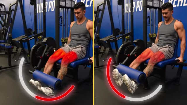 Comparison of bottom-half versus top-half leg extensions, indicating the importance of the stretched position for quad growth.