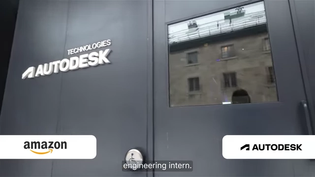 Logos for Amazon and Autodesk, companies where the speaker secured internships