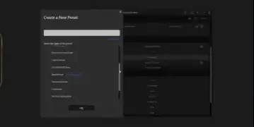 The TourBox Console software showing the creation of a new preset, referencing default keybinds