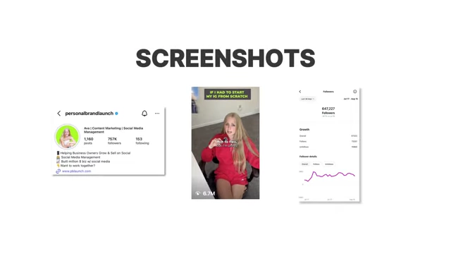 Examples of useful visual types like screenshots of Instagram profiles and growth analytics